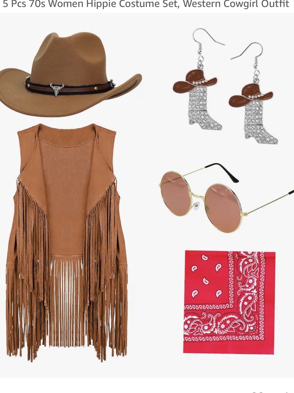 Fringe Suede Vest & Cowgirl Accessory Costume - Brown